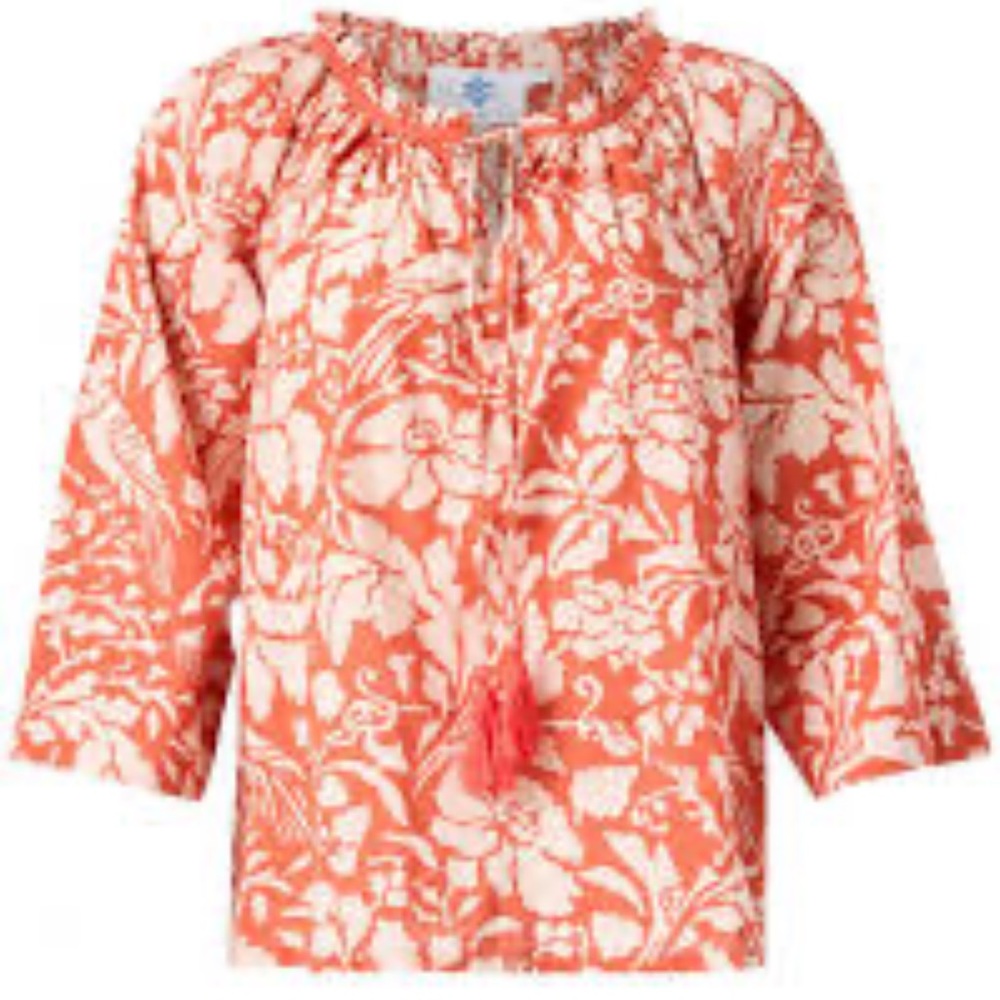 Pomegranate Orange & White Floral‎ Cotton Blouse Size Medium